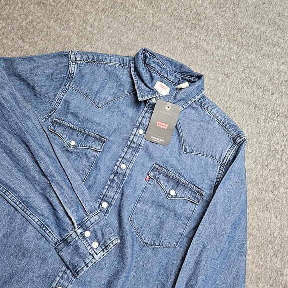 Levi's Tops - Levis Denim Shirt Womens Small Blue Western Pearl Snap Standard Fit NWT